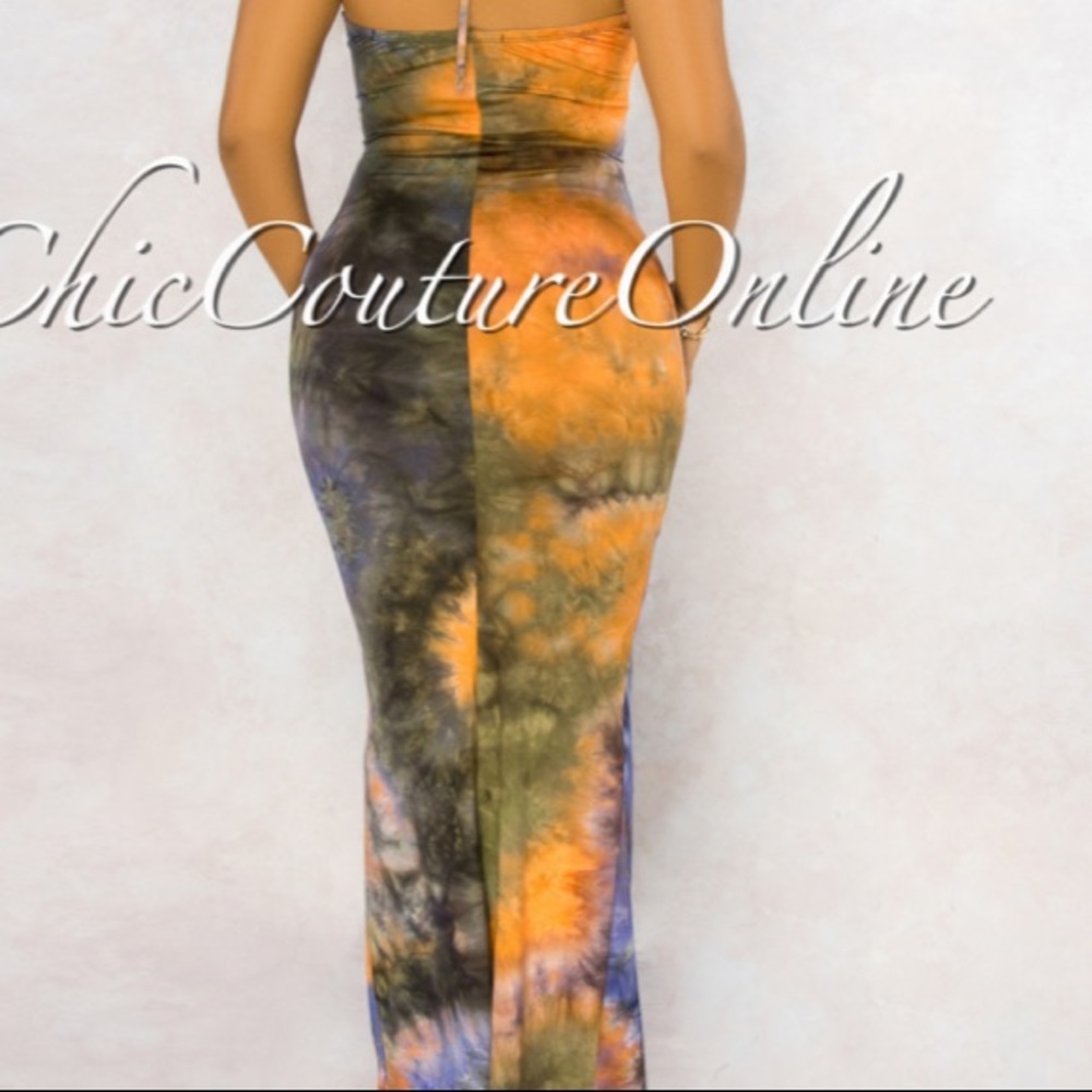 Orange/olive/purple tie dye maxi dress
